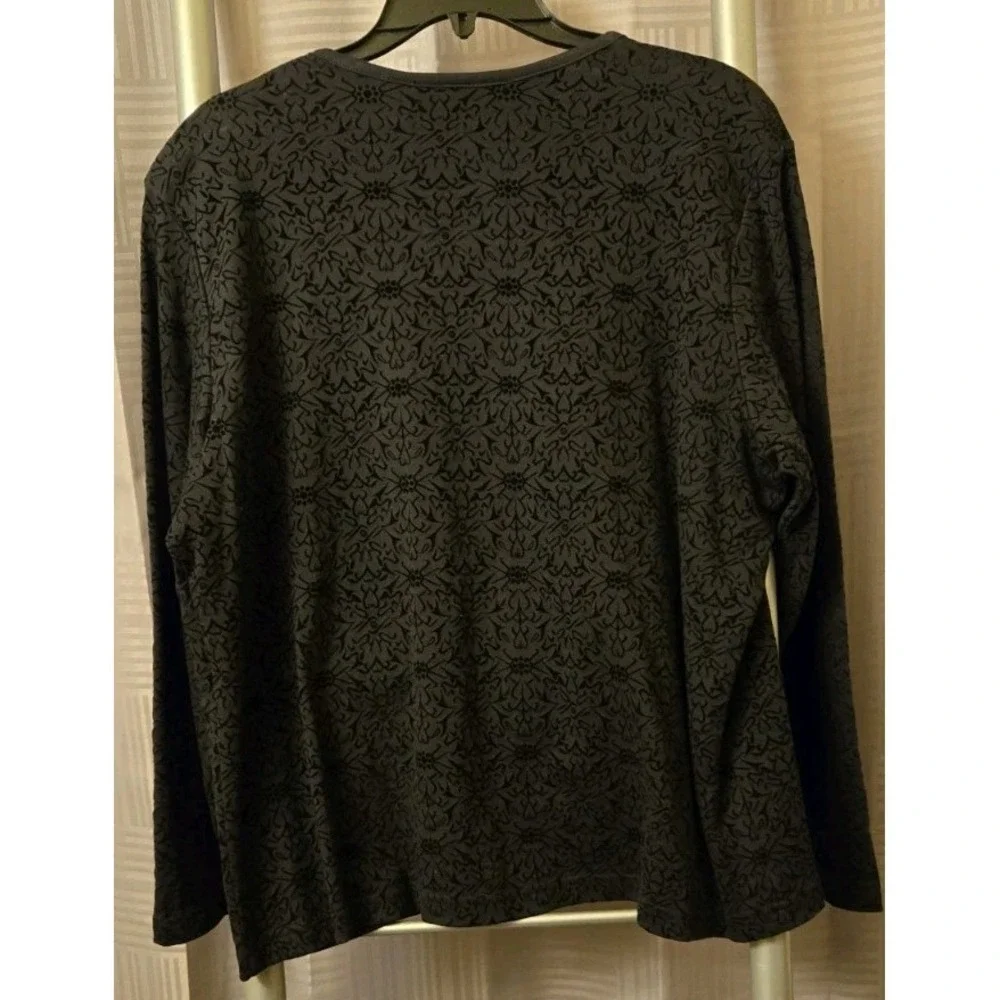 Cathy Daniels Womens Black Full Zip‎ Floral Velvet Long Sleeve Jacket Sz Large